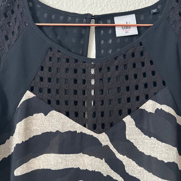 Cabi 5046 Tivoli Top Zebra Print black tan mesh trim - Picture 4 of 6